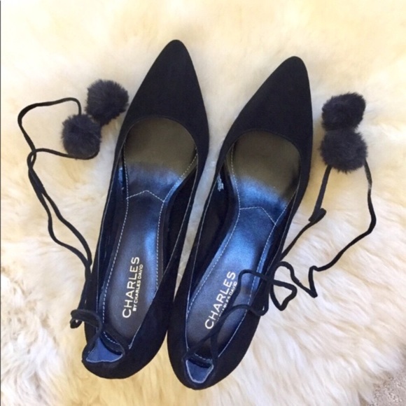 Charles David Black Petunia Pompom Wrap Pumps - Picture 2 of 8